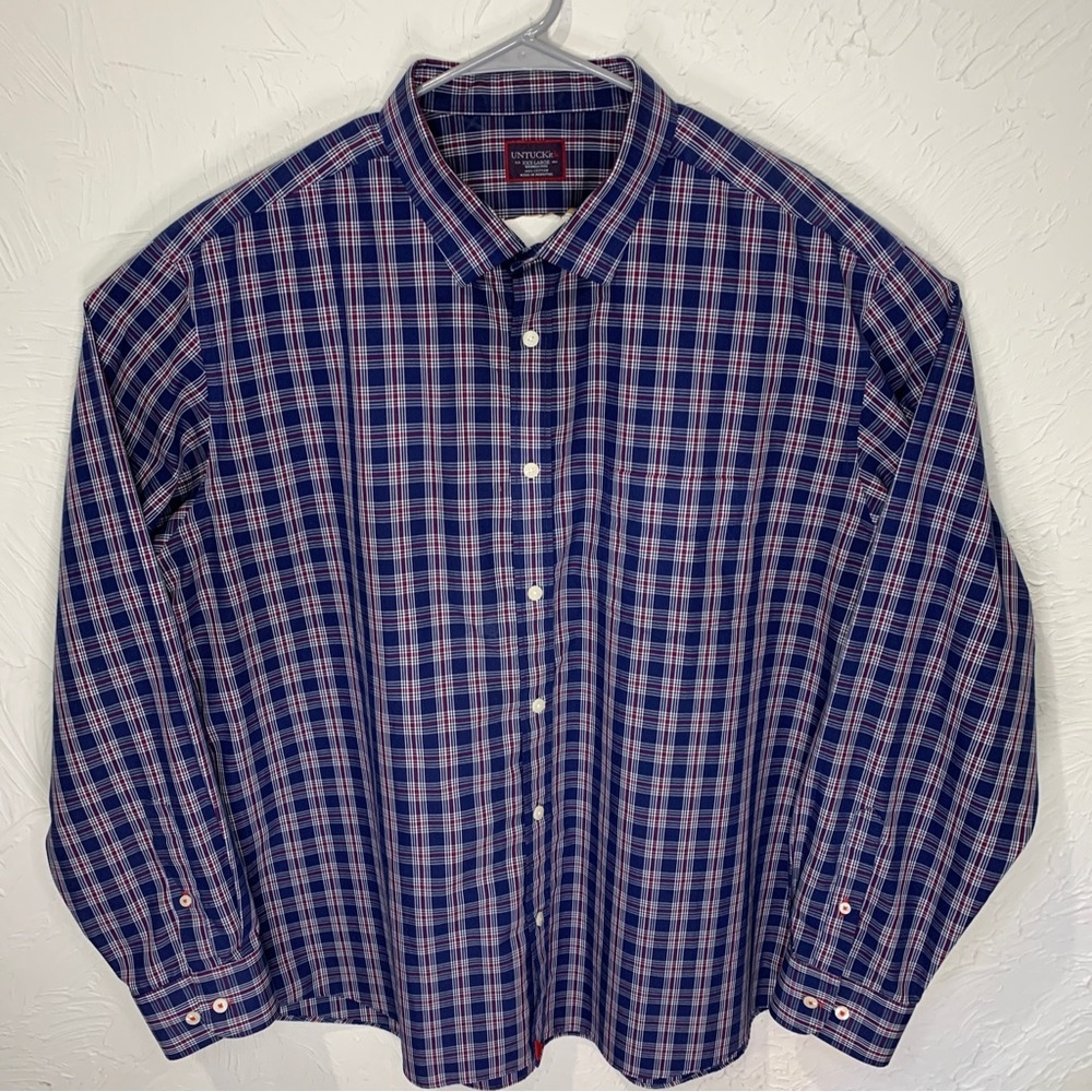 UNTUCKit Shirt Mens XXXL Wrinkle Free Long Sleeve Plaid Button Front Blue